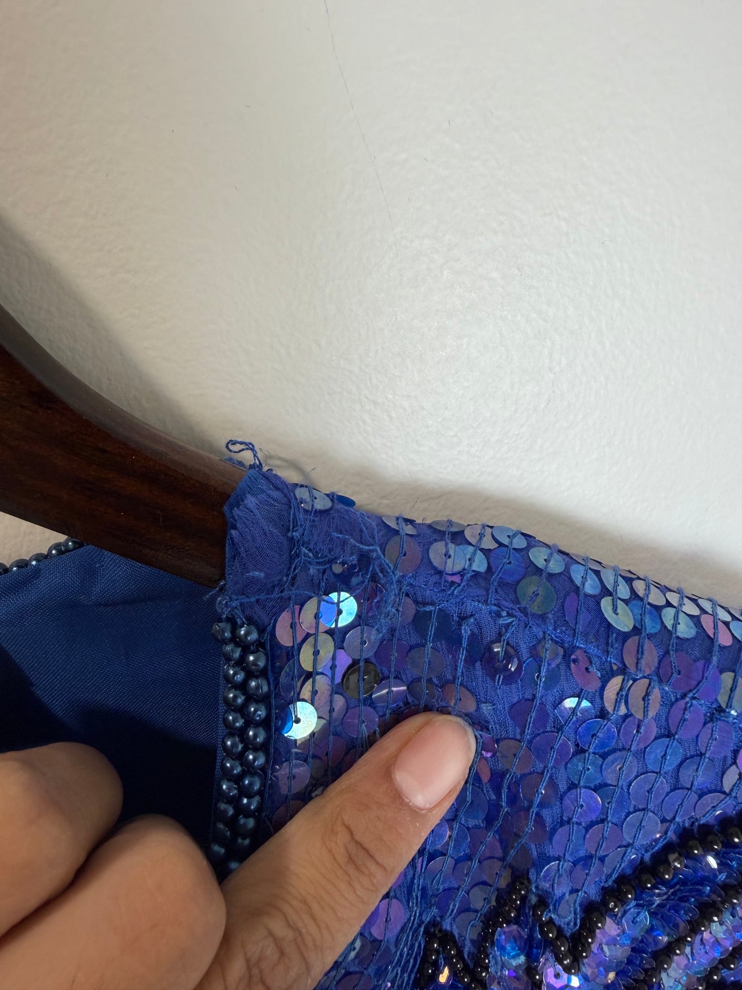 Vintage Stenay Silk Blue Sequin Beaded Floral Evening Top Blouse 2X