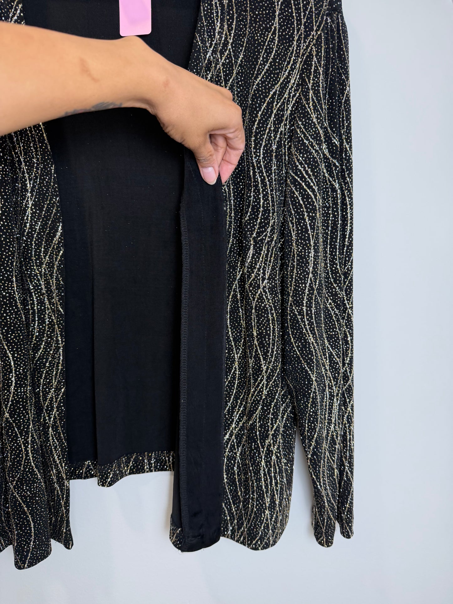 Ronni Nicole Black Gold Glitter Open Front Jacket Cardigan 22W