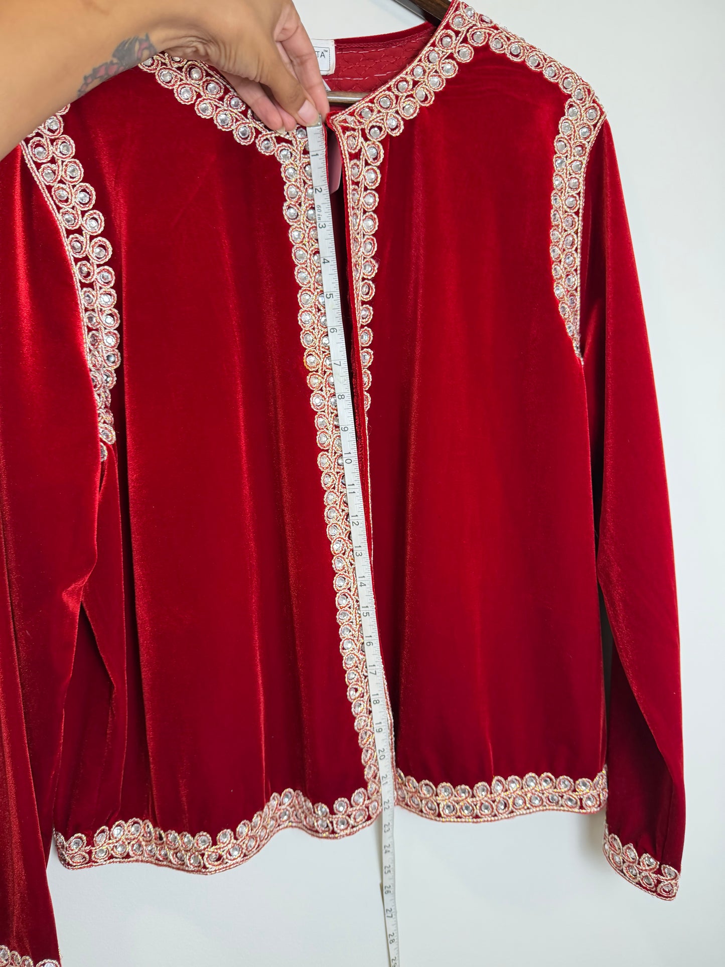 Victor Costa Red Velvet Rhinestone Trim Evening Jacket Women’s 2X