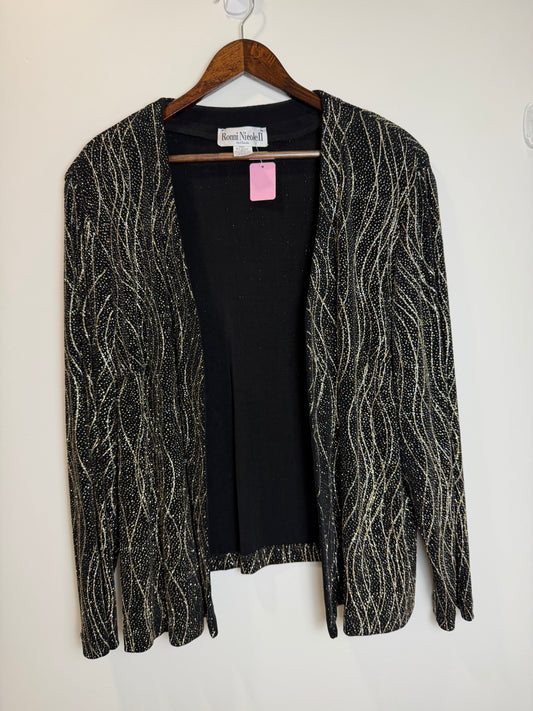 Ronni Nicole Black Gold Glitter Open Front Jacket Cardigan 22W