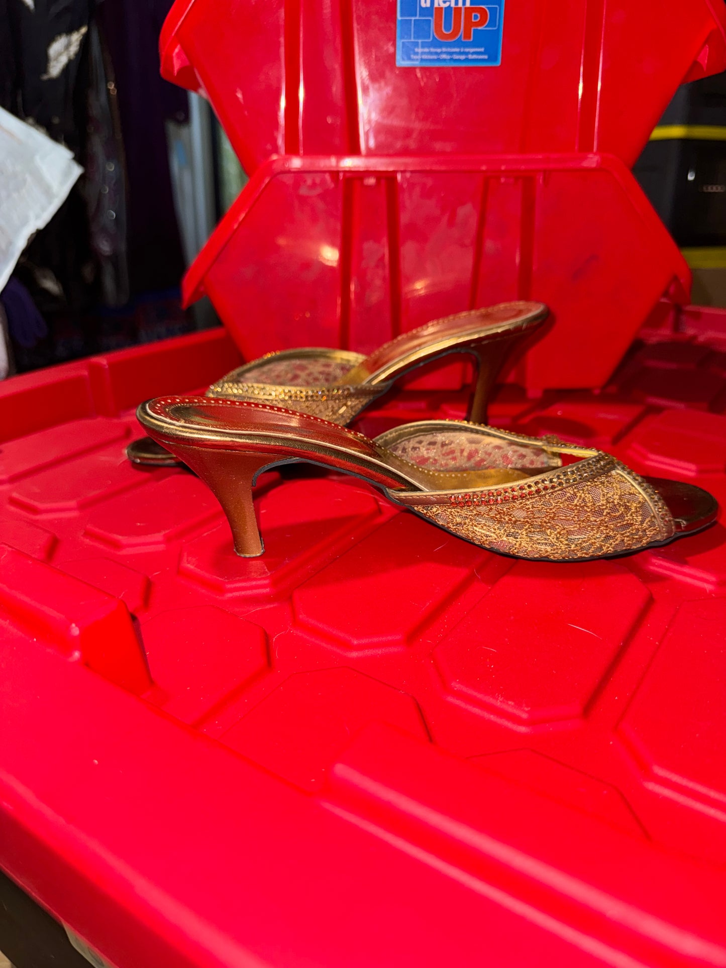 Bronze Mesh Mule Heels - 7
