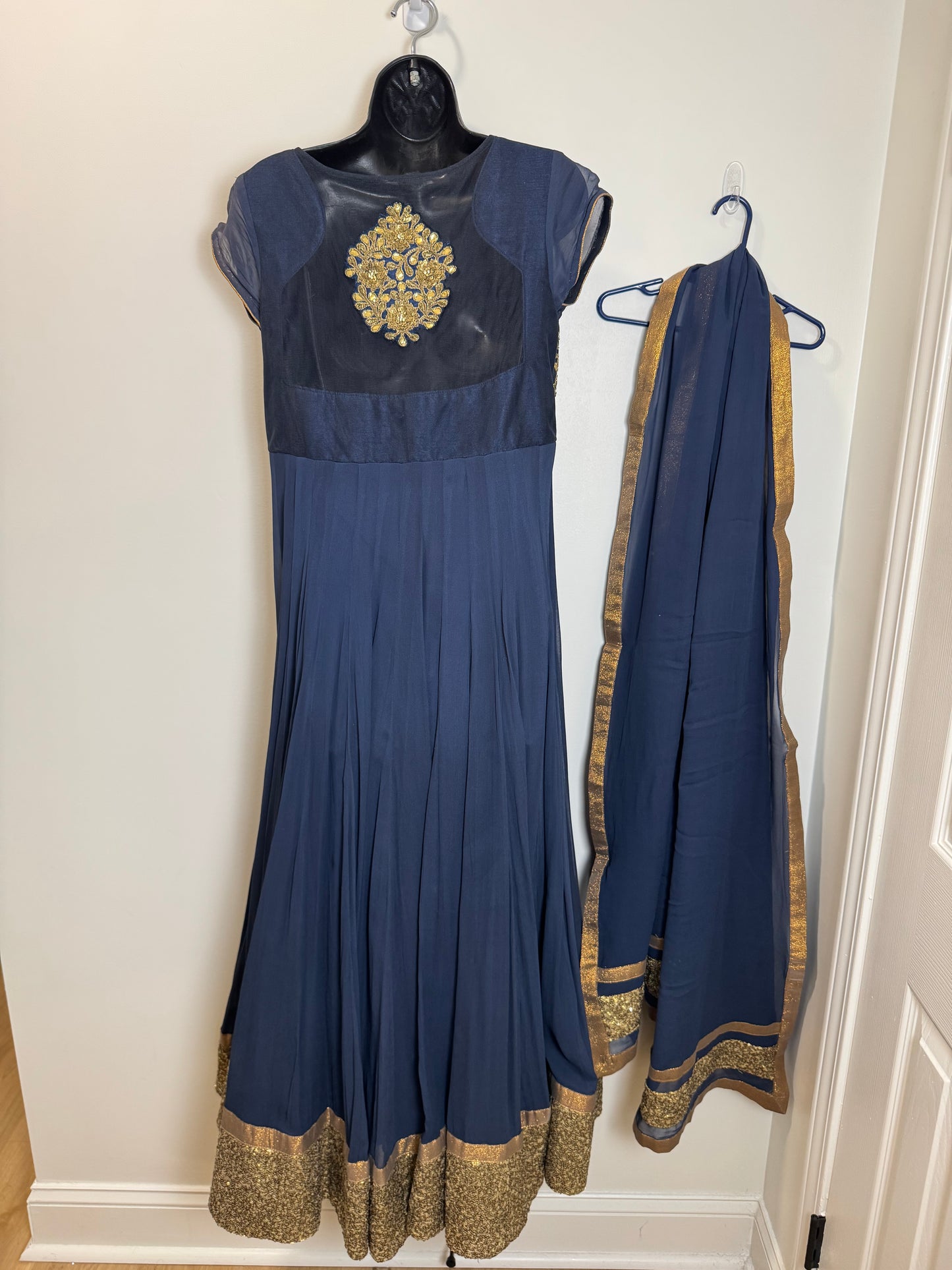 Navy Blue Gold Gown - 36