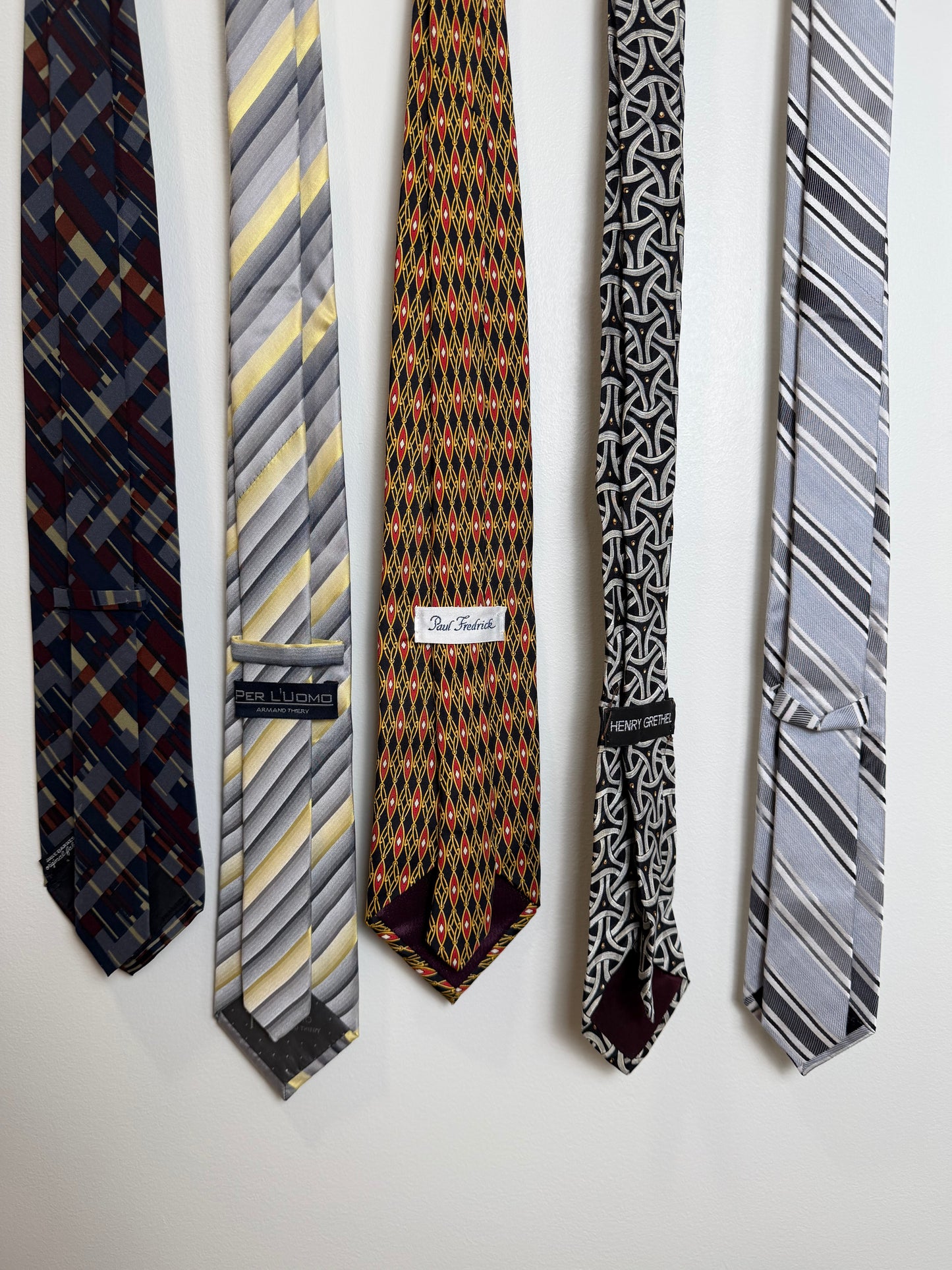 Men’s Designer Tie Lot of 5 Silk Paul Fredrick Per Luomo Henry Grethel