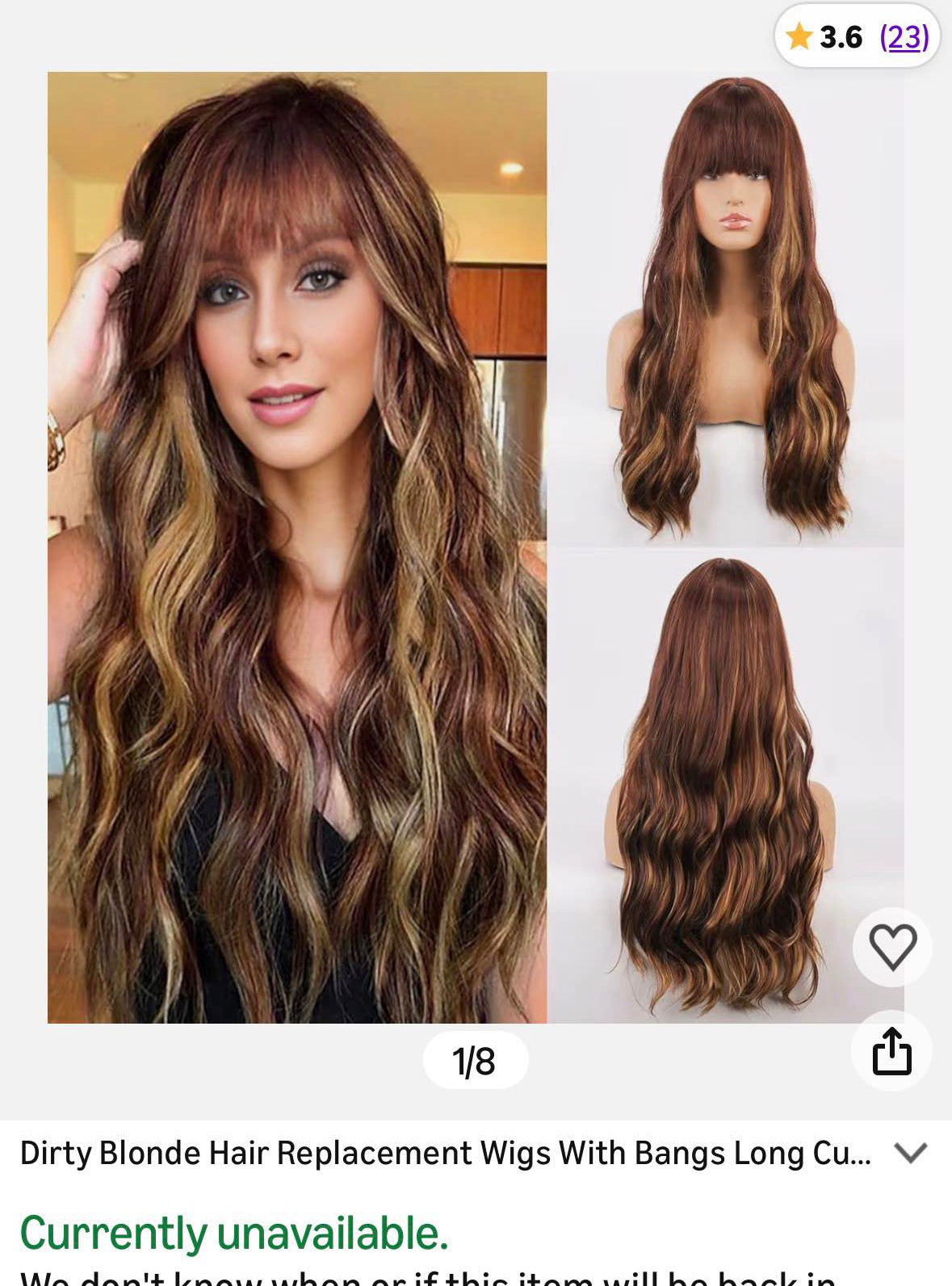 New Long Wavy Wig Brown Blonde Highlights w/ Bangs