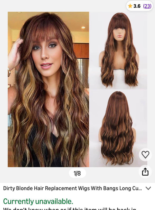 New Long Wavy Wig Brown Blonde Highlights w/ Bangs